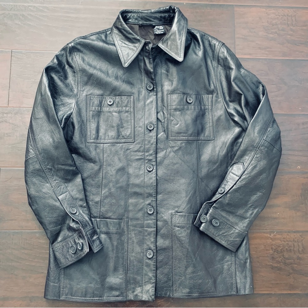 90s Vintage Women's Oversized Black Leather Jacket